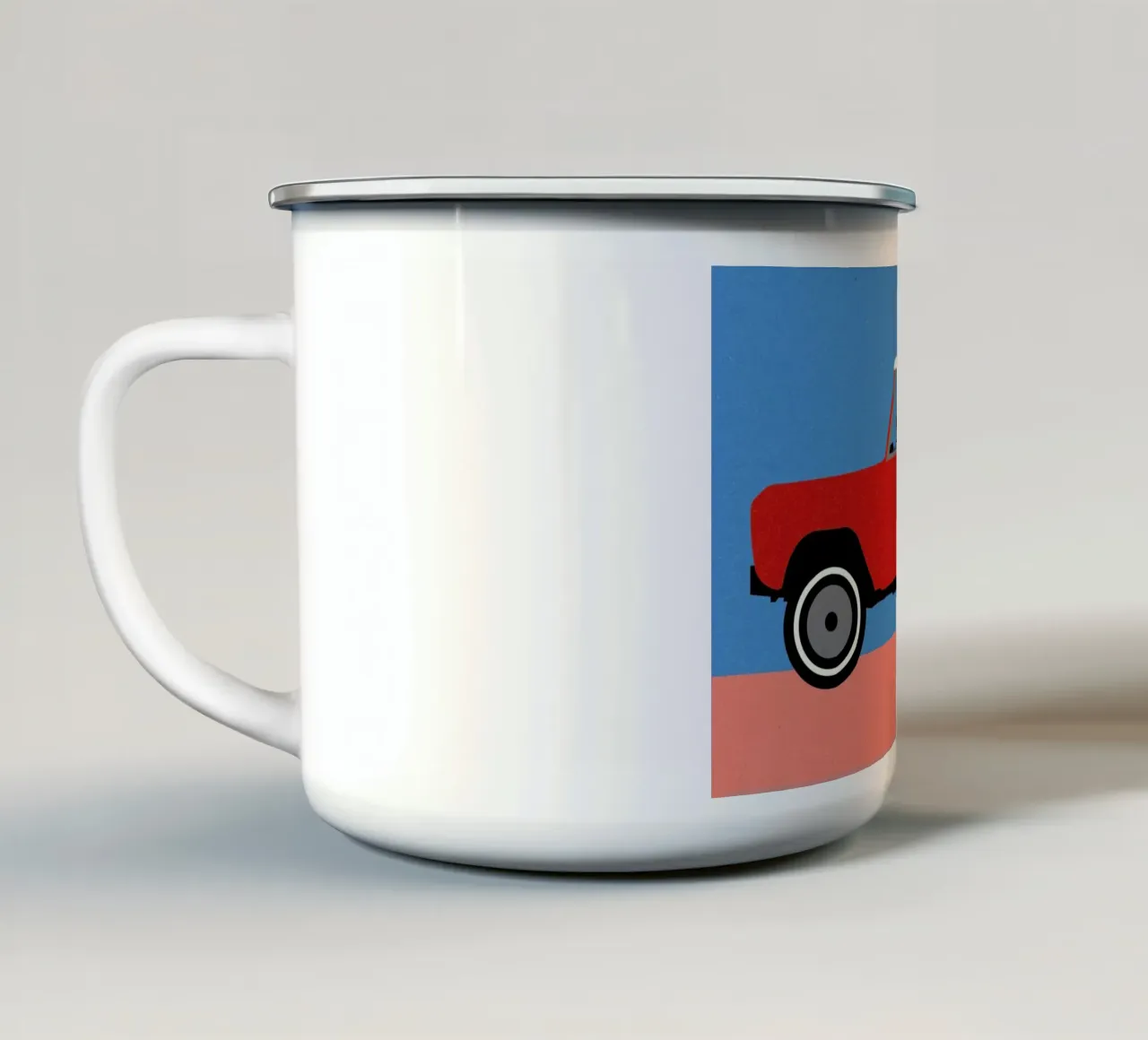 Red SUV enamel mug by Rosi Feist