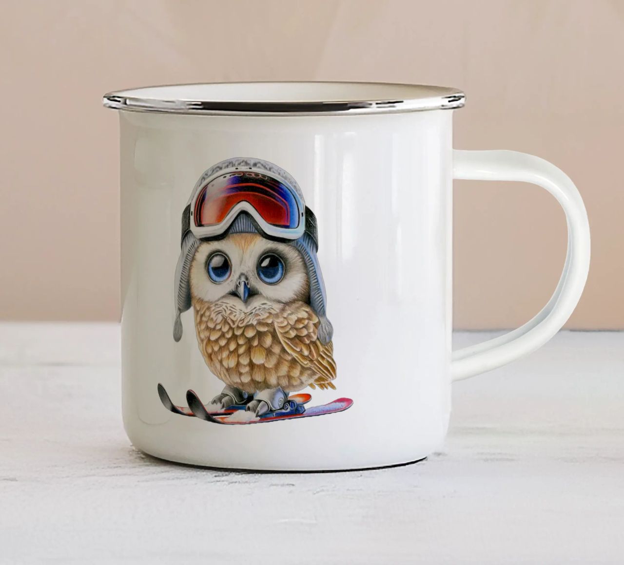 Simpatico gufo da sci tazza in smalto da Graphit und Farbe