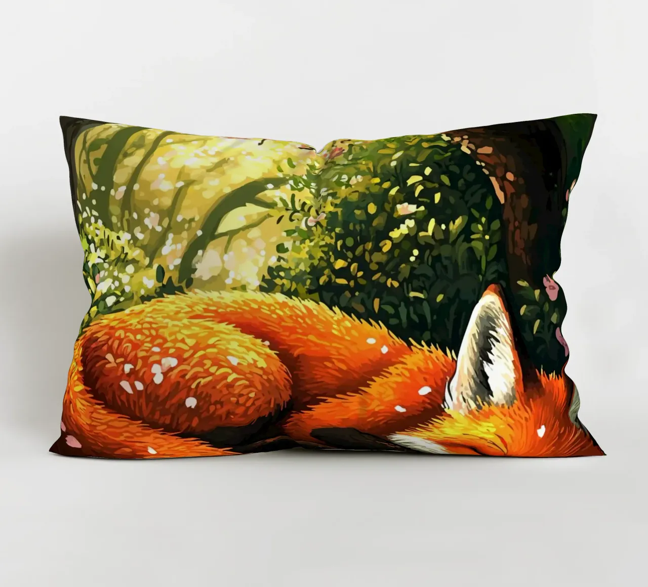 Sleeping fox in the spring forest decorative cushion by pixelbull - medieval art and more
