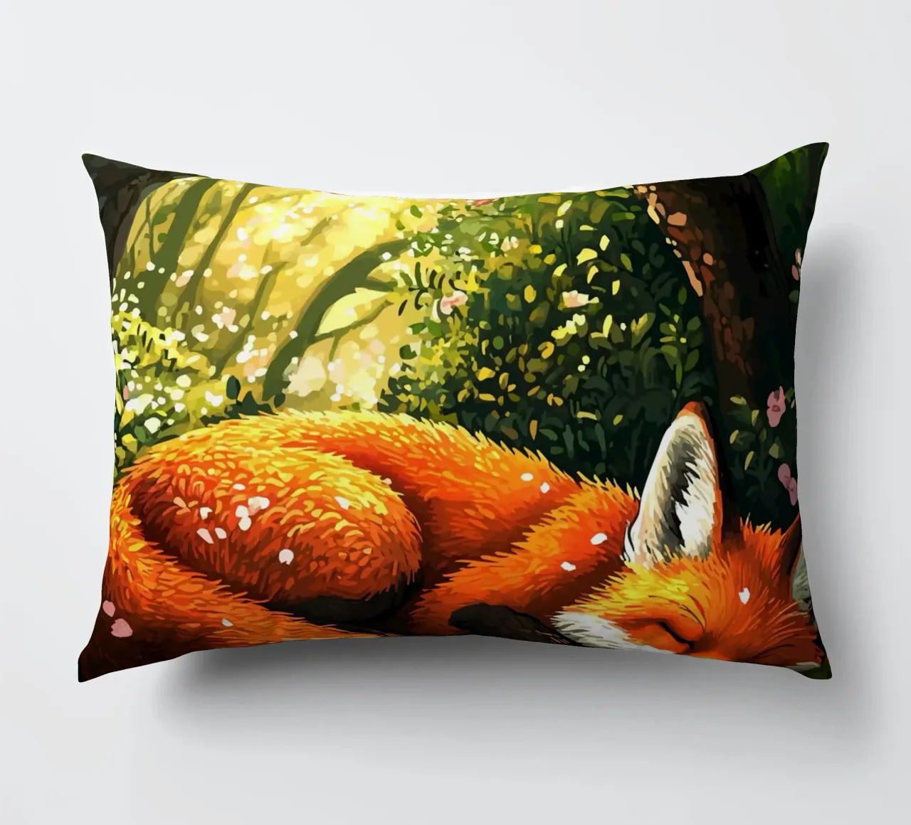 Sleeping fox in the spring forest decorative cushion by pixelbull - medieval art and more