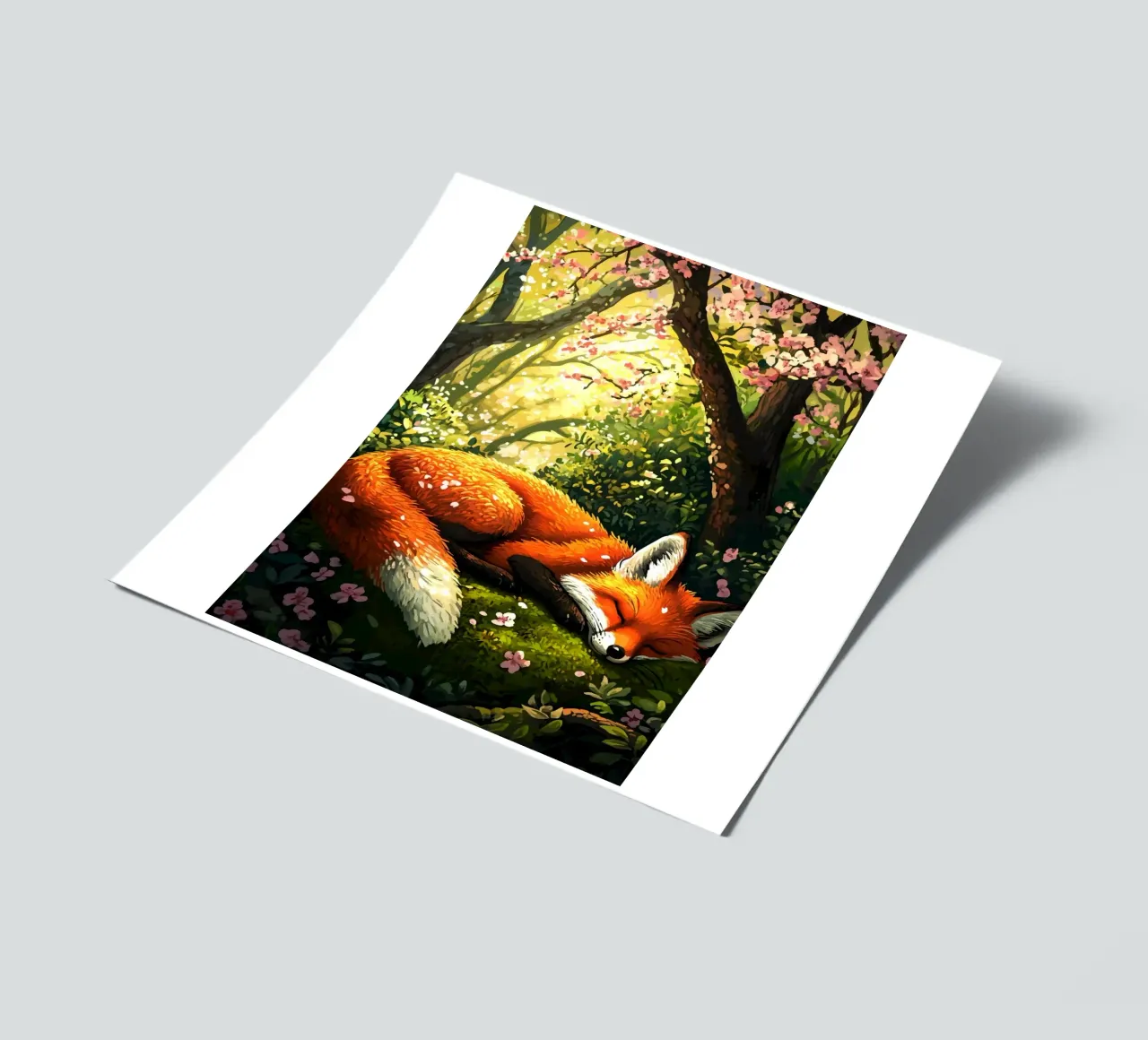 Schlafender Fuchs im Frühlingswald Stickerbogen von pixelbull - medieval art and more