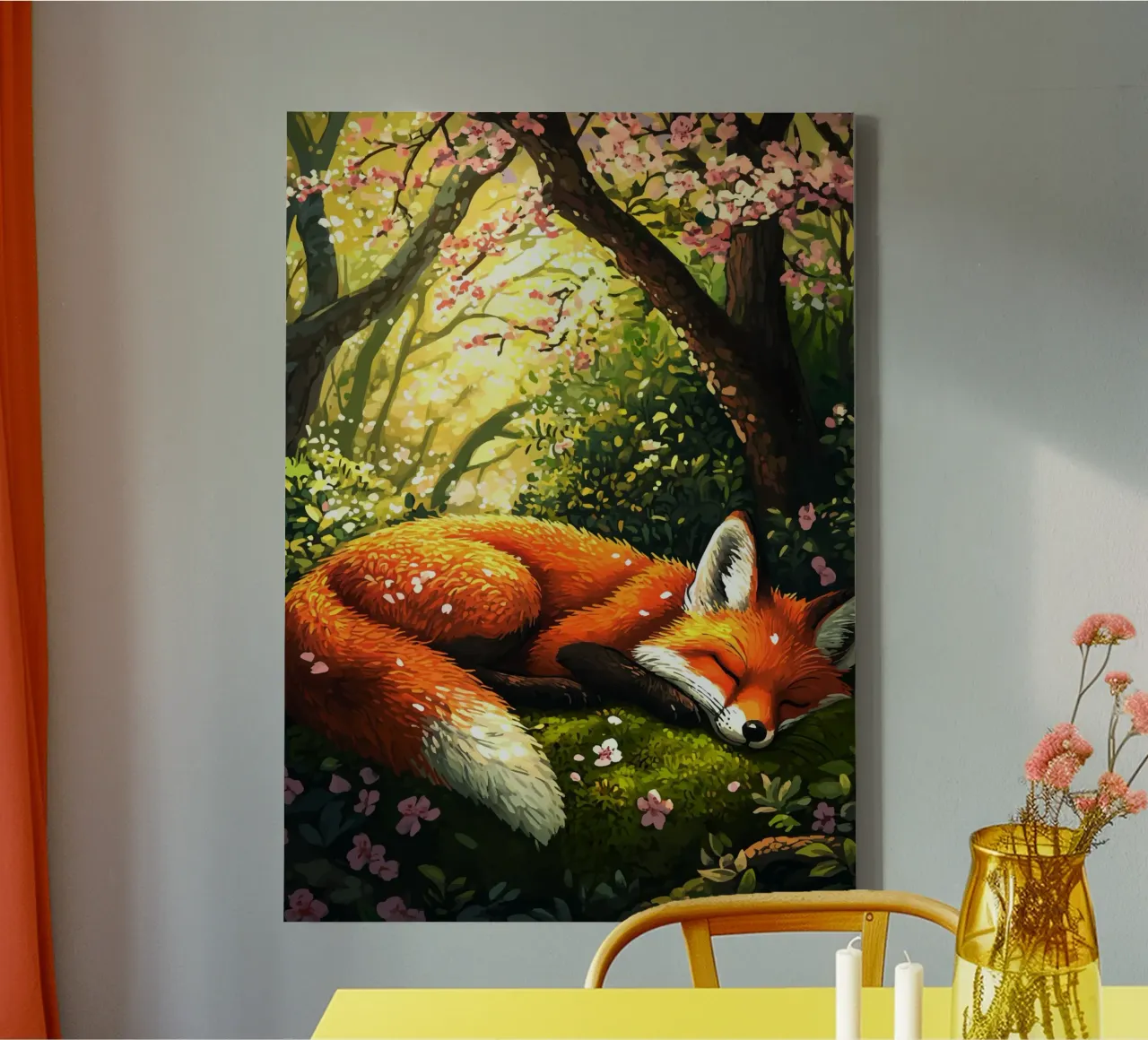 Sleeping fox in the spring forest canvas by pixelbull - medieval art and more