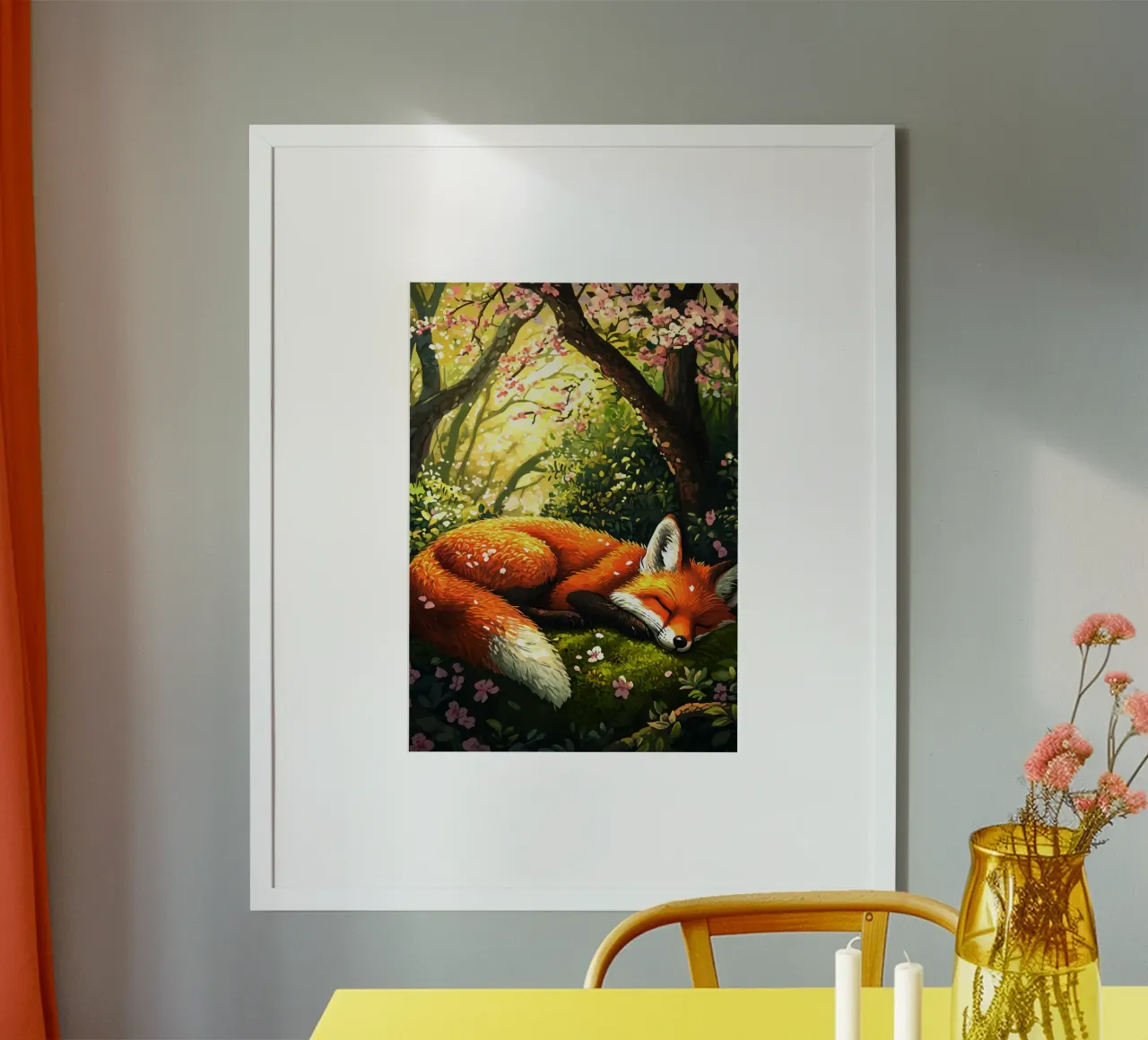 Sleeping fox in the spring forest hahnemühle by pixelbull - medieval art and more