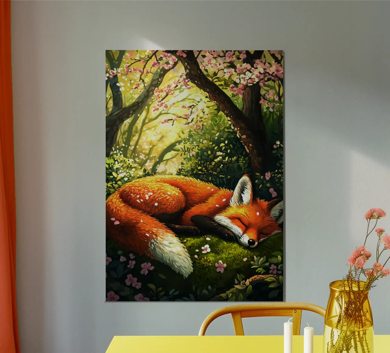 Sleeping fox in the spring forest hahnemühle by pixelbull - medieval art and more