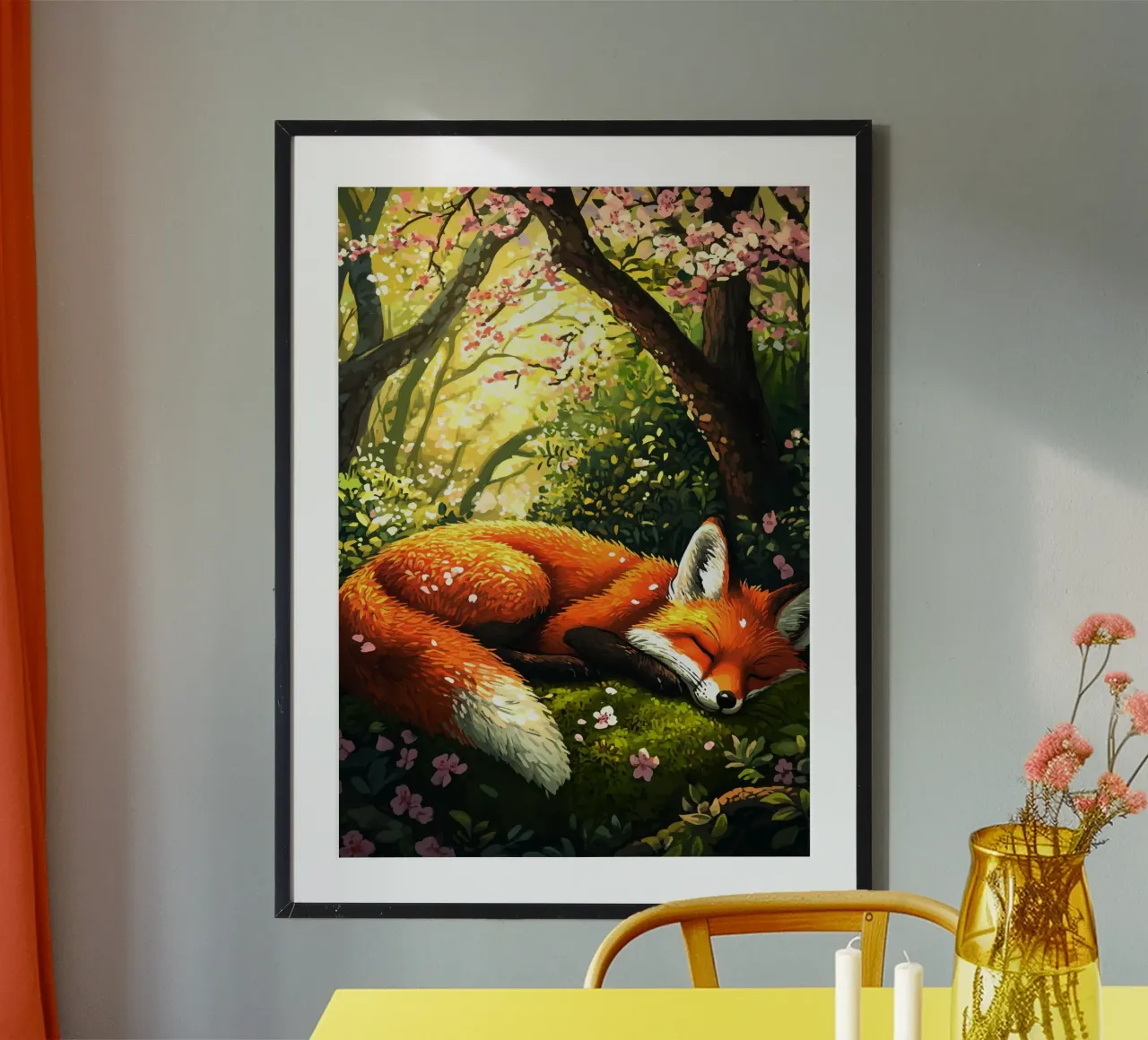 Sleeping fox in the spring forest hahnemühle by pixelbull - medieval art and more