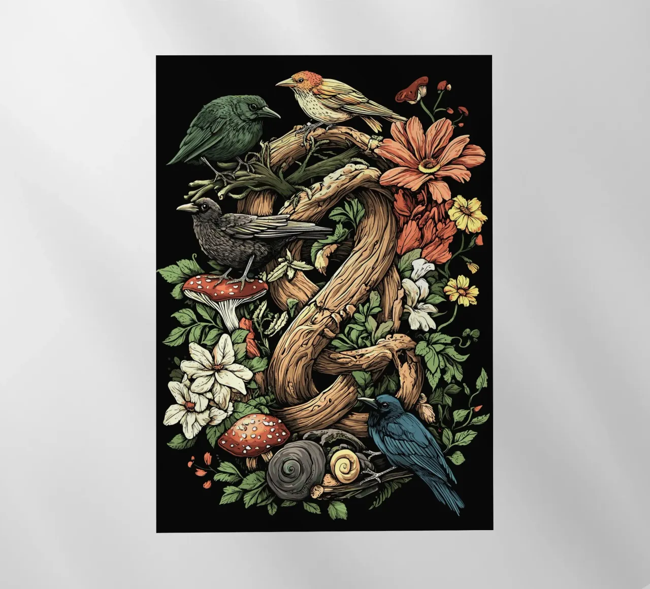 Uccelli della foresta e crescita selvatica - Splendore naturale di Goblincore pellicola backlit da pixelbull - medieval art and more