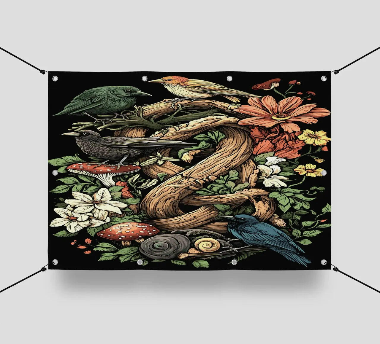 Uccelli della foresta e crescita selvatica - Splendore naturale di Goblincore telo in pvc da pixelbull - medieval art and more