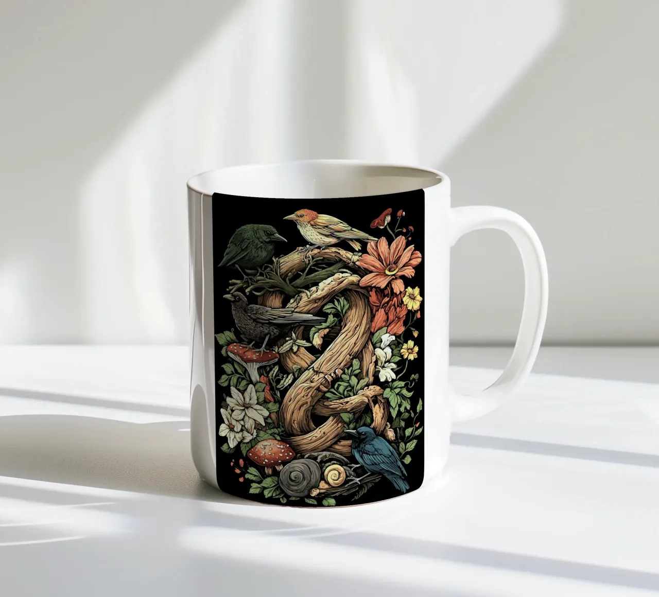 Uccelli della foresta e crescita selvatica - Splendore naturale di Goblincore tazza in ceramica da pixelbull - medieval art and more