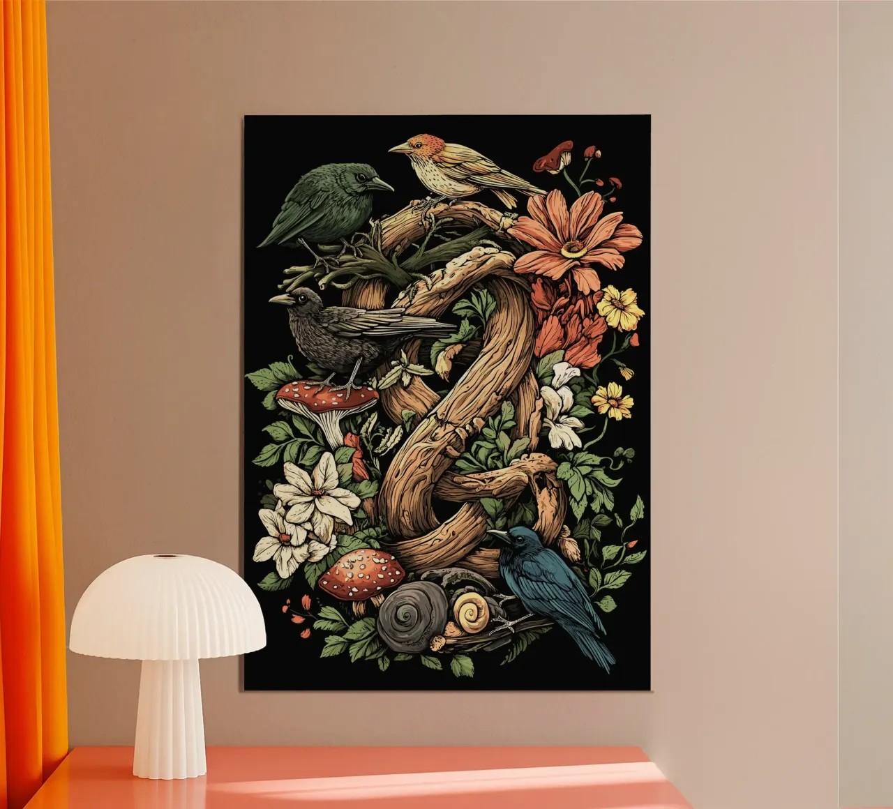 Uccelli della foresta e crescita selvatica - Splendore naturale di Goblincore alluminio dibond da pixelbull - medieval art and more