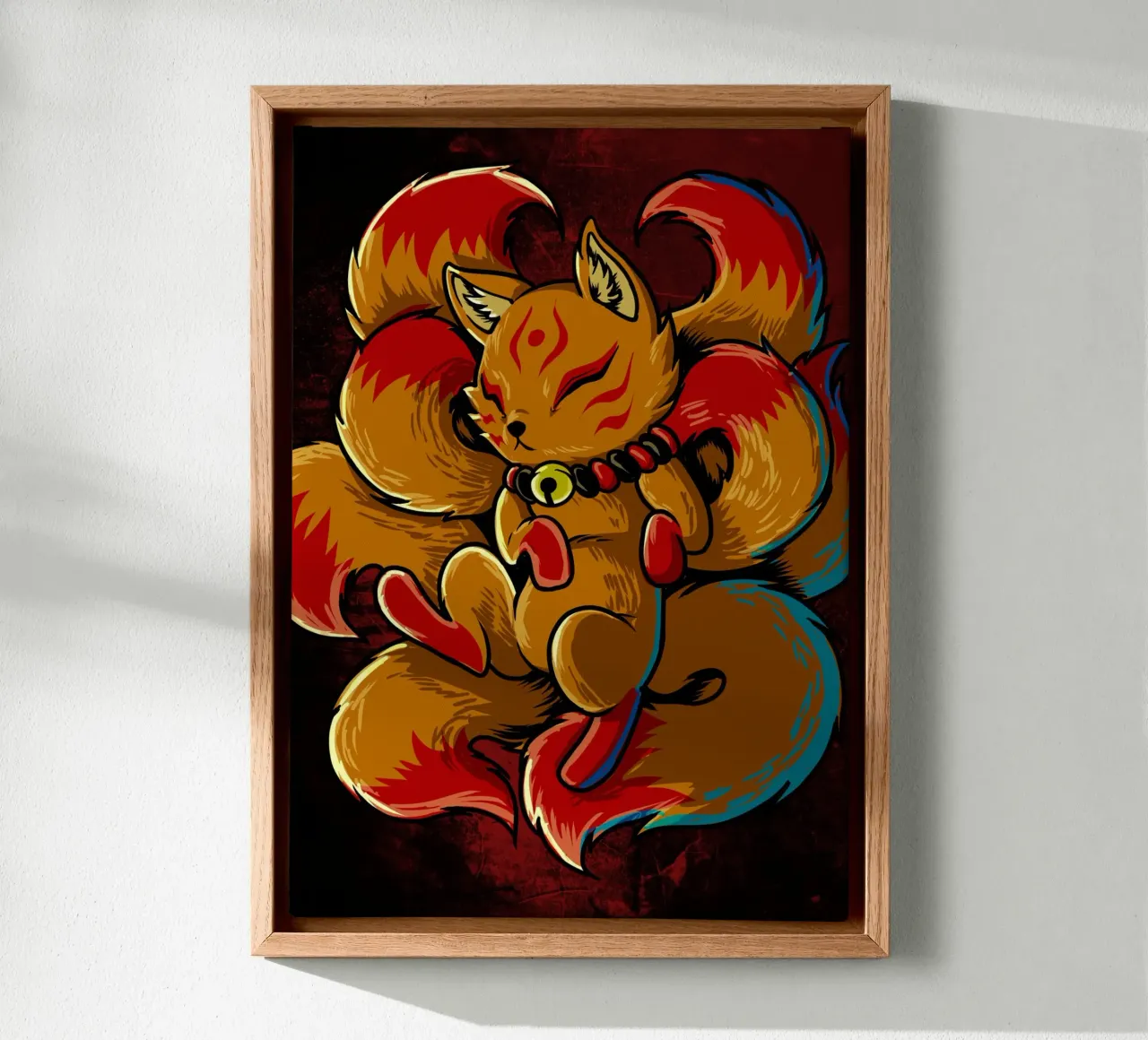 Kitsune durmiente - Espíritu místico del zorro lienzo con Marco flotante de pixelbull - medieval art and more