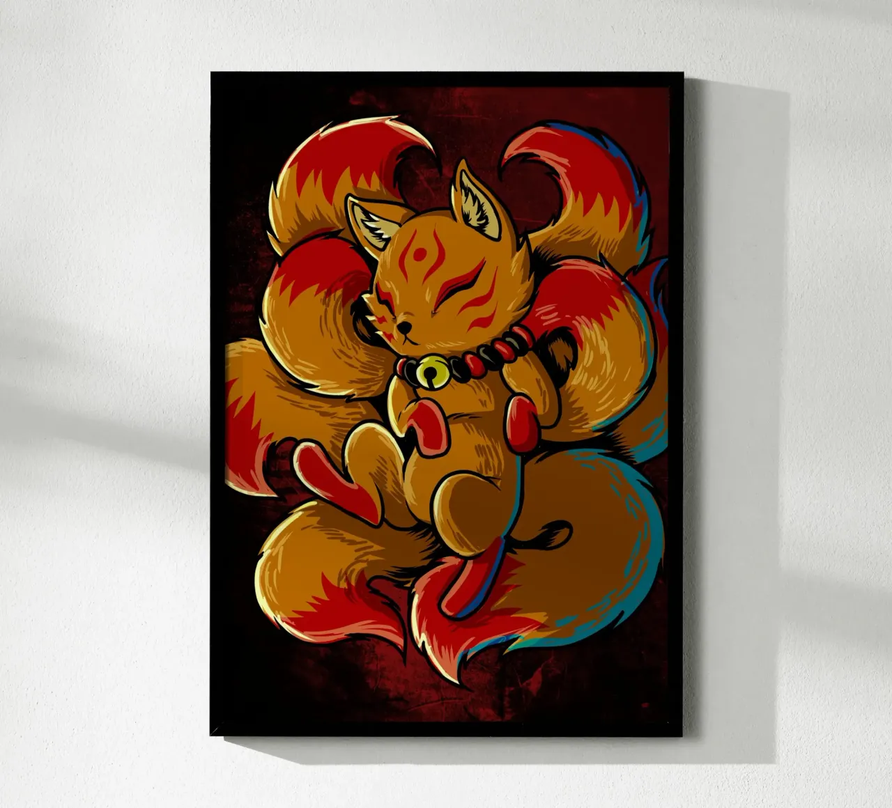 Kitsune durmiente - Espíritu místico del zorro poster con marco de aluminio de pixelbull - medieval art and more
