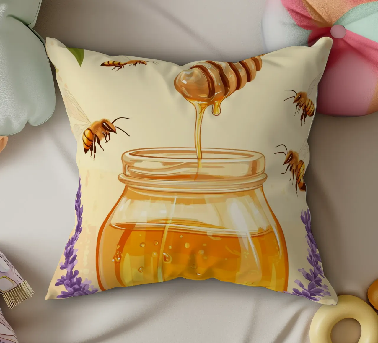 Sogni di miele - Honeycore alla lavanda e alle api cuscino da pixelbull - medieval art and more