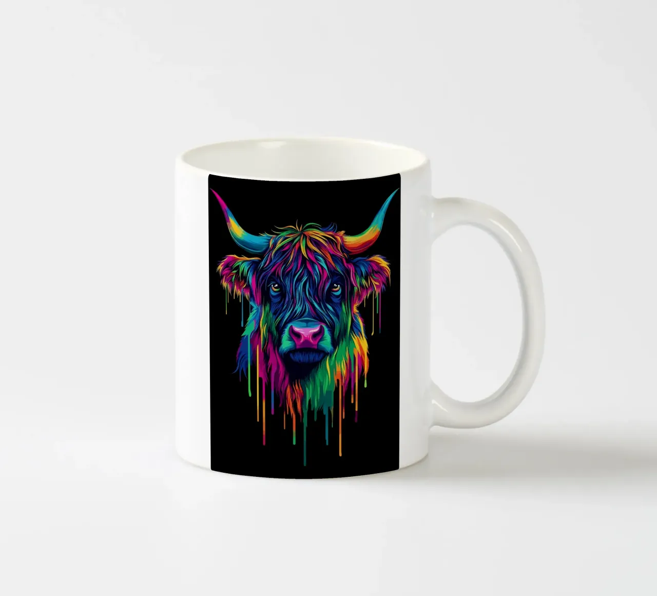 Toro colorato delle Highlands - bestiame pop art al neon tazza in ceramica da pixelbull - medieval art and more