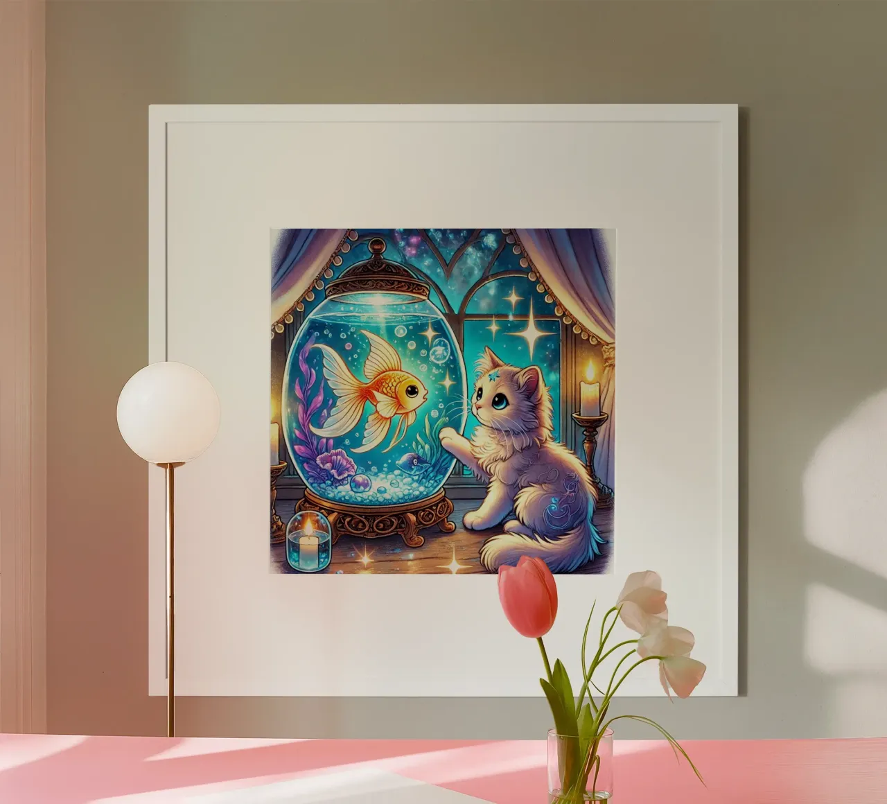 Amici dell'acquario magico poster con telaio in legno da FluffyToons