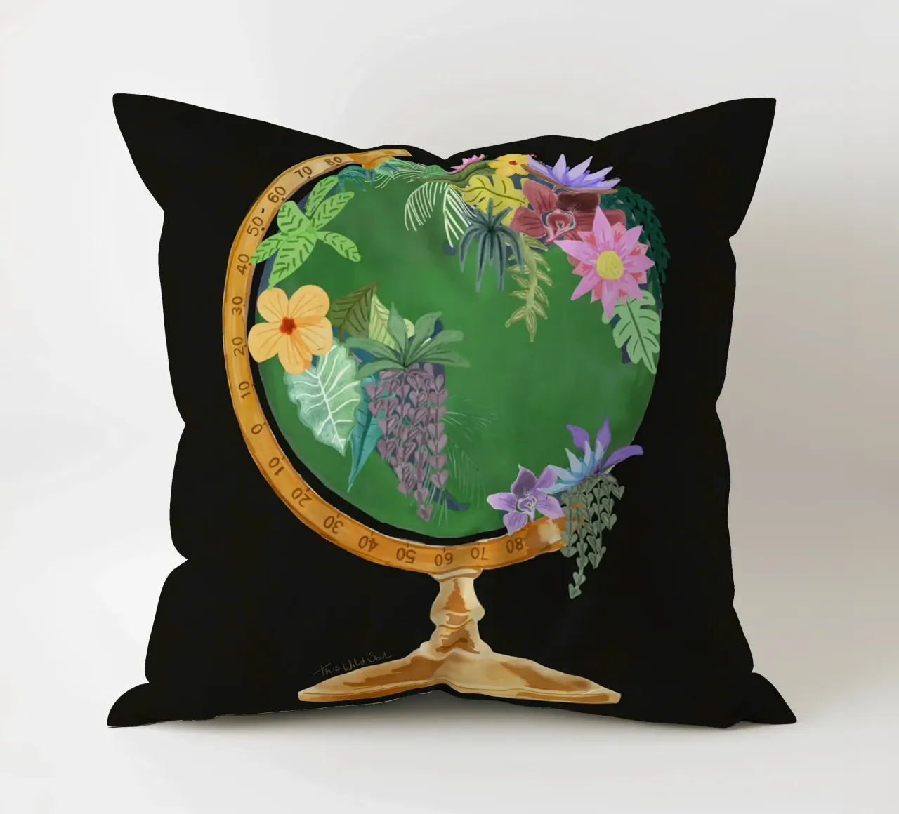 Fiori botanici Vintage Globo del mondo Un pianeta ambiente cuscino da This Wild Soul - Illustration