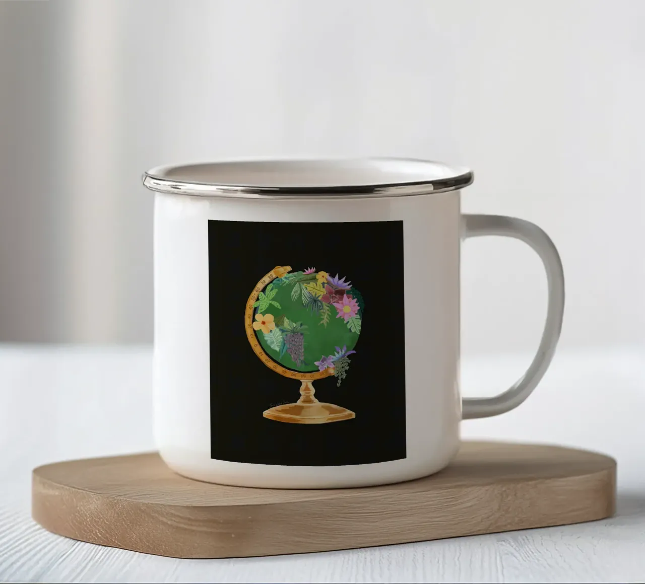 Fiori botanici Vintage Globo del mondo Un pianeta ambiente tazza in smalto da This Wild Soul - Illustration