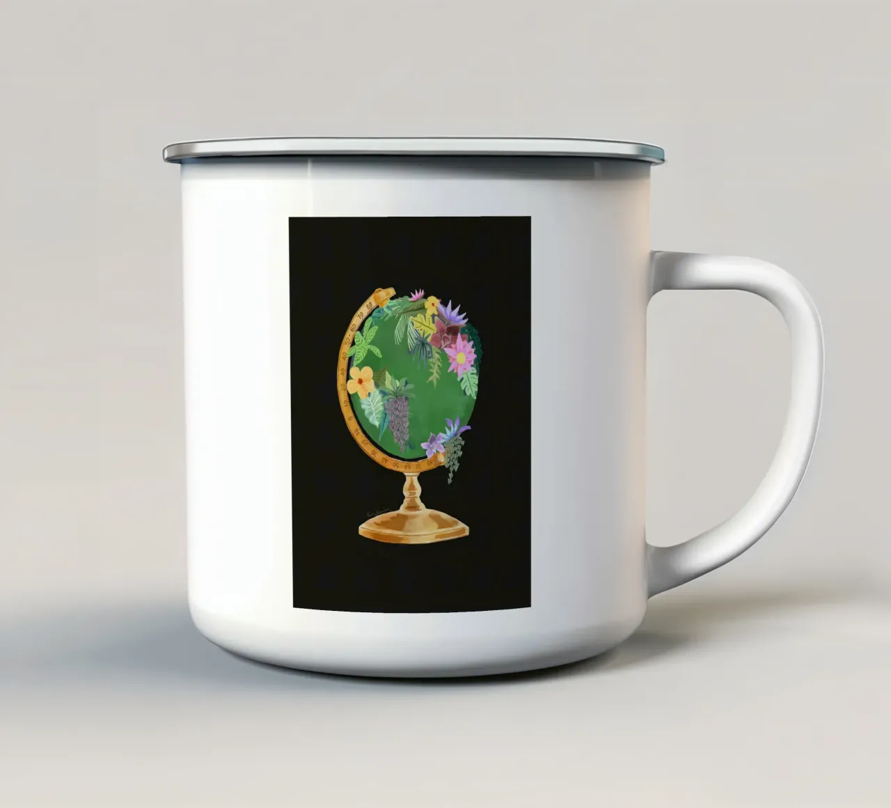 Fiori botanici Vintage Globo del mondo Un pianeta ambiente tazza in smalto da This Wild Soul - Illustration