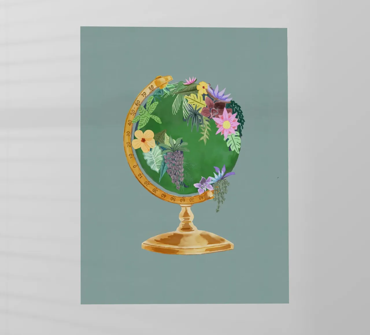 Fiori botanici Vintage World Globe Sfondo verde salvia pellicola backlit da This Wild Soul - Illustration