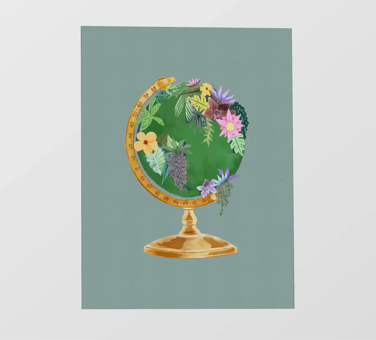 Fiori botanici Vintage World Globe Sfondo verde salvia pellicola backlit da This Wild Soul - Illustration