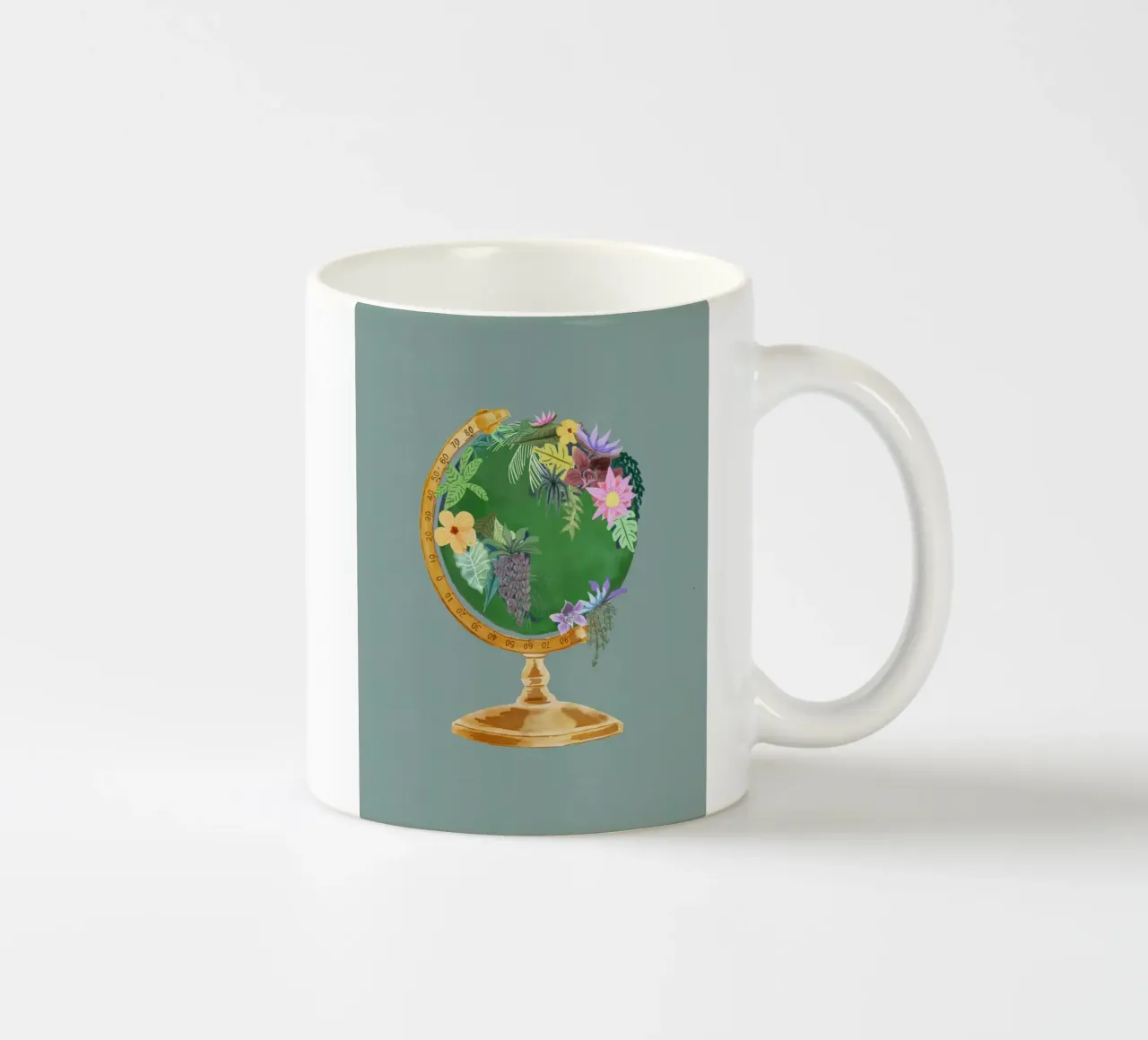 Fiori botanici Vintage World Globe Sfondo verde salvia tazza in ceramica da This Wild Soul - Illustration