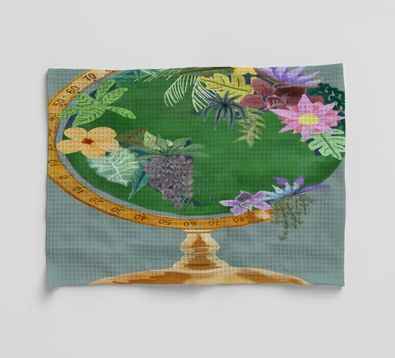 Fiori botanici Vintage World Globe Sfondo verde salvia canovaccio da cucina da This Wild Soul - Illustration