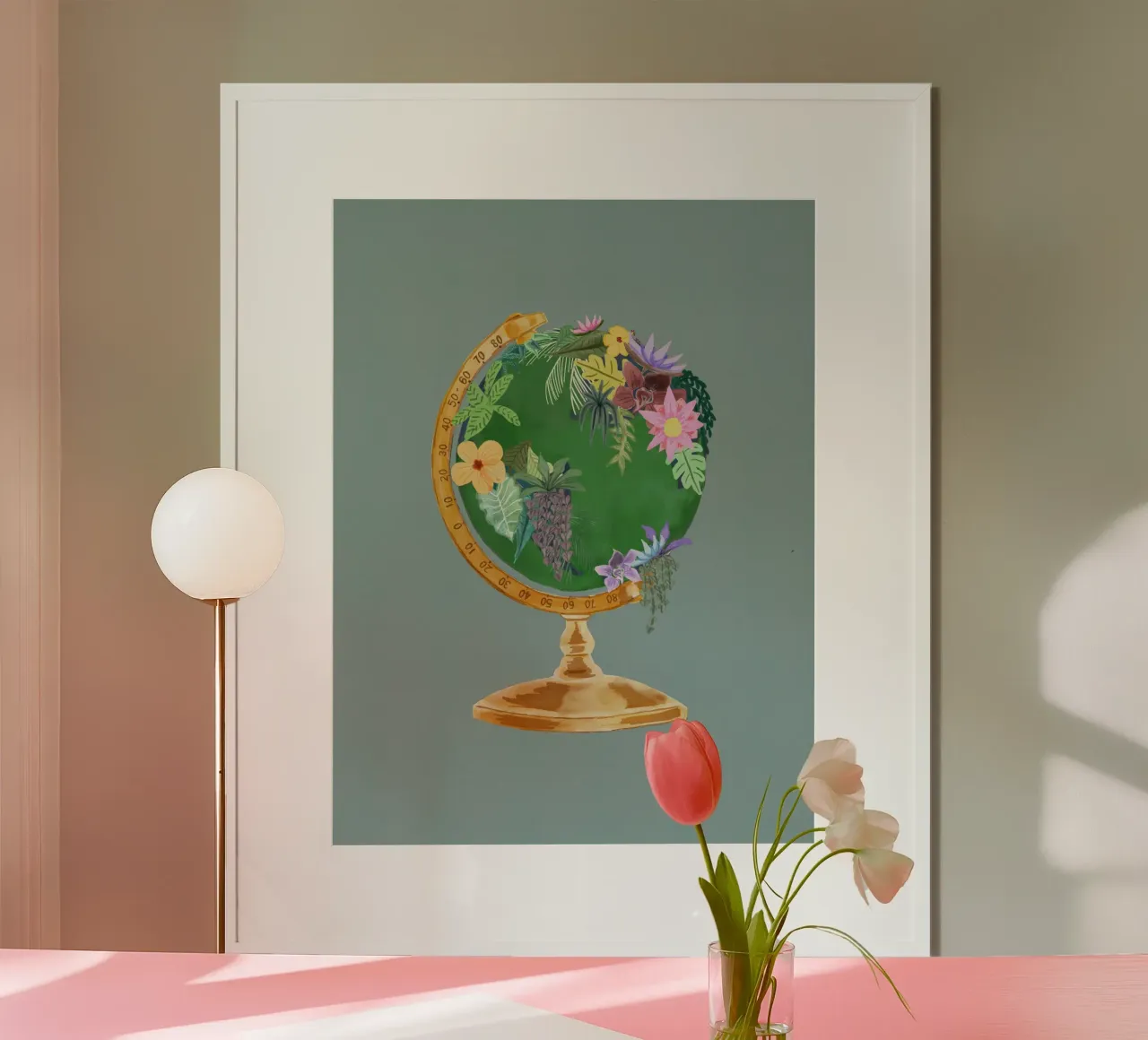 Fiori botanici Vintage World Globe Sfondo verde salvia carta hahnemühle da This Wild Soul - Illustration