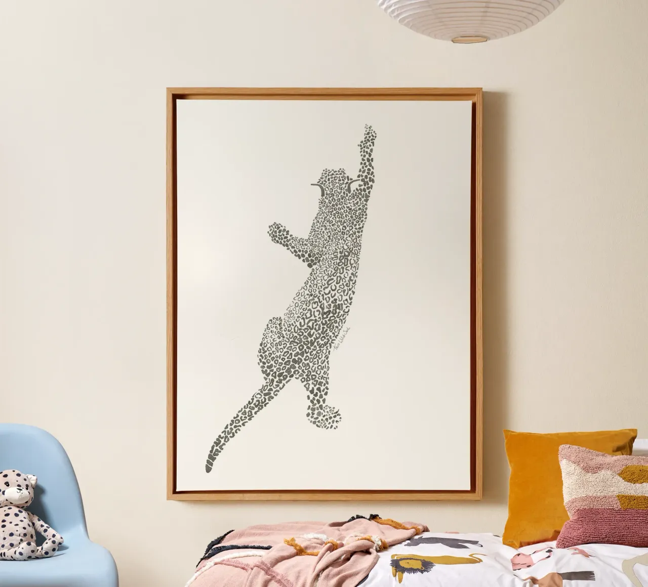 Vintage Leopard Jaguar Safari Big Cat macchie bianche e nere tela con Cornice a cassetta da This Wild Soul - Illustration
