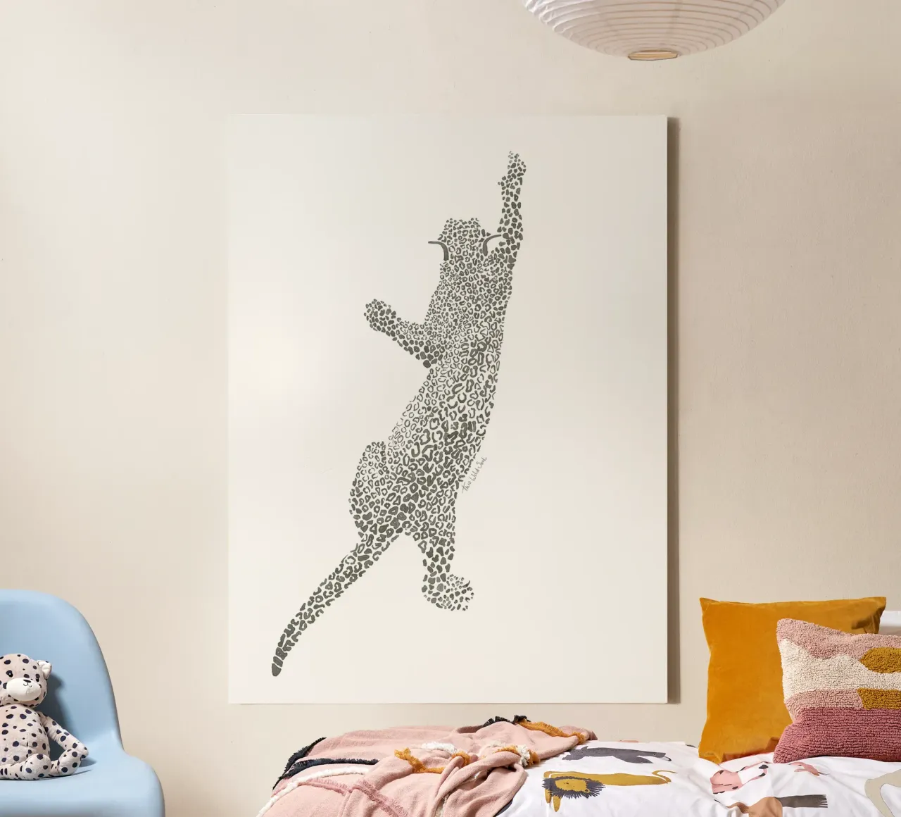 Vintage Leopard Jaguar Safari Big Cat macchie bianche e nere tela con Cornice a cassetta da This Wild Soul - Illustration