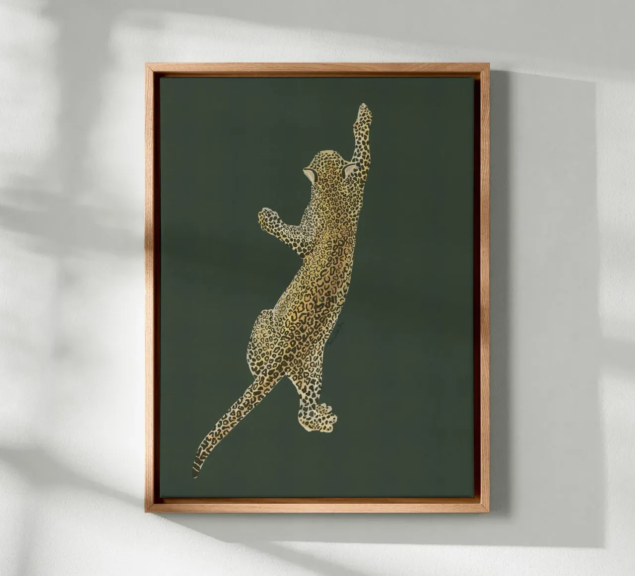 Vintage Leopard Jaguar Safari Big Cat black on khaki canvas with Floater frame by This Wild Soul - Illustration