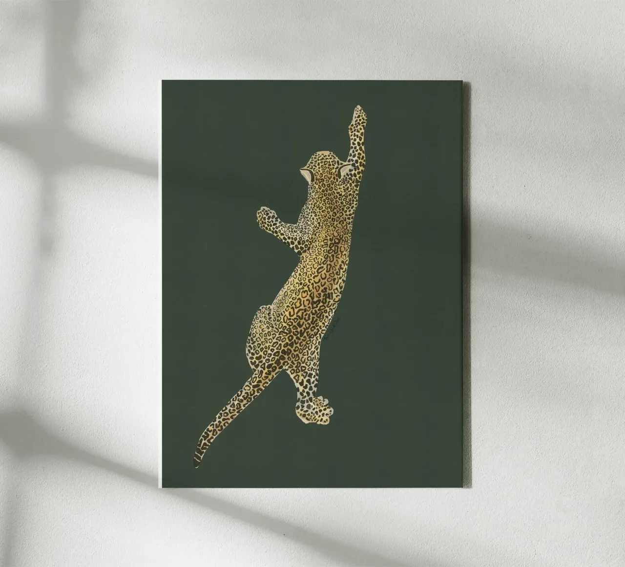 Vintage Leopard Jaguar Safari Big Cat black on khaki canvas with Floater frame by This Wild Soul - Illustration