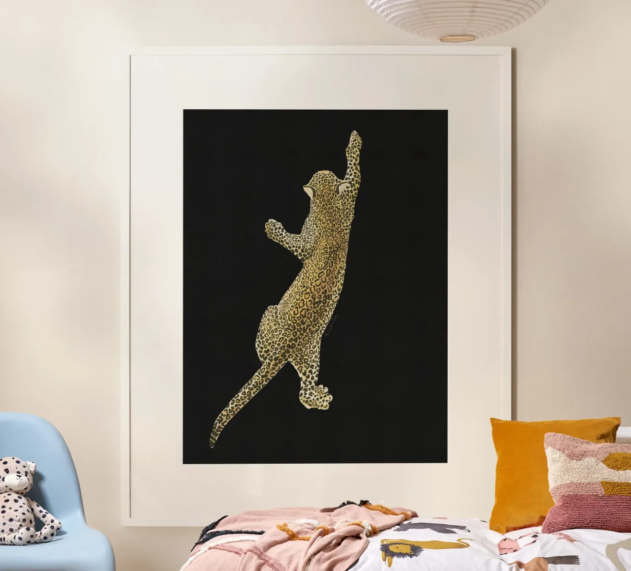 Vintage Leopard Jaguar Safari Big Cat nero poster con telaio in plastica da This Wild Soul - Illustration