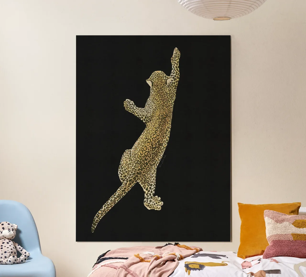 Vintage Leopard Jaguar Safari Big Cat nero poster con telaio in plastica da This Wild Soul - Illustration