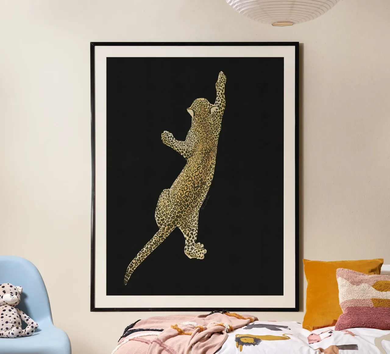 Vintage Leopard Jaguar Safari Big Cat nero poster con telaio in plastica da This Wild Soul - Illustration