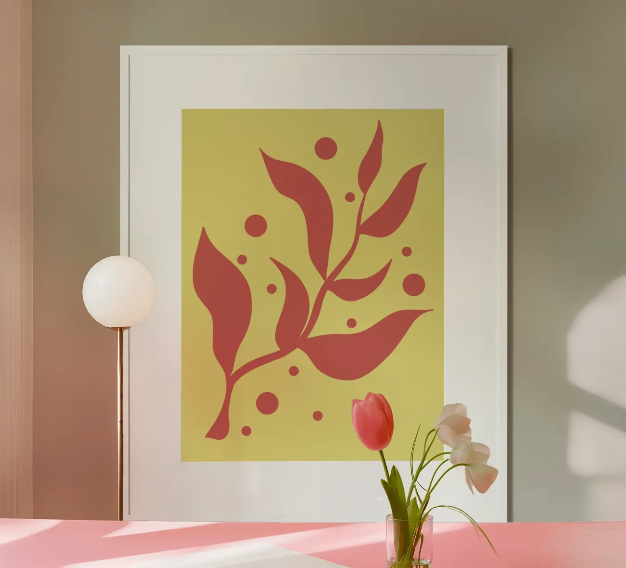 Foglie rosse minimaliste poster con telaio in alluminio da MODERN NUANCE