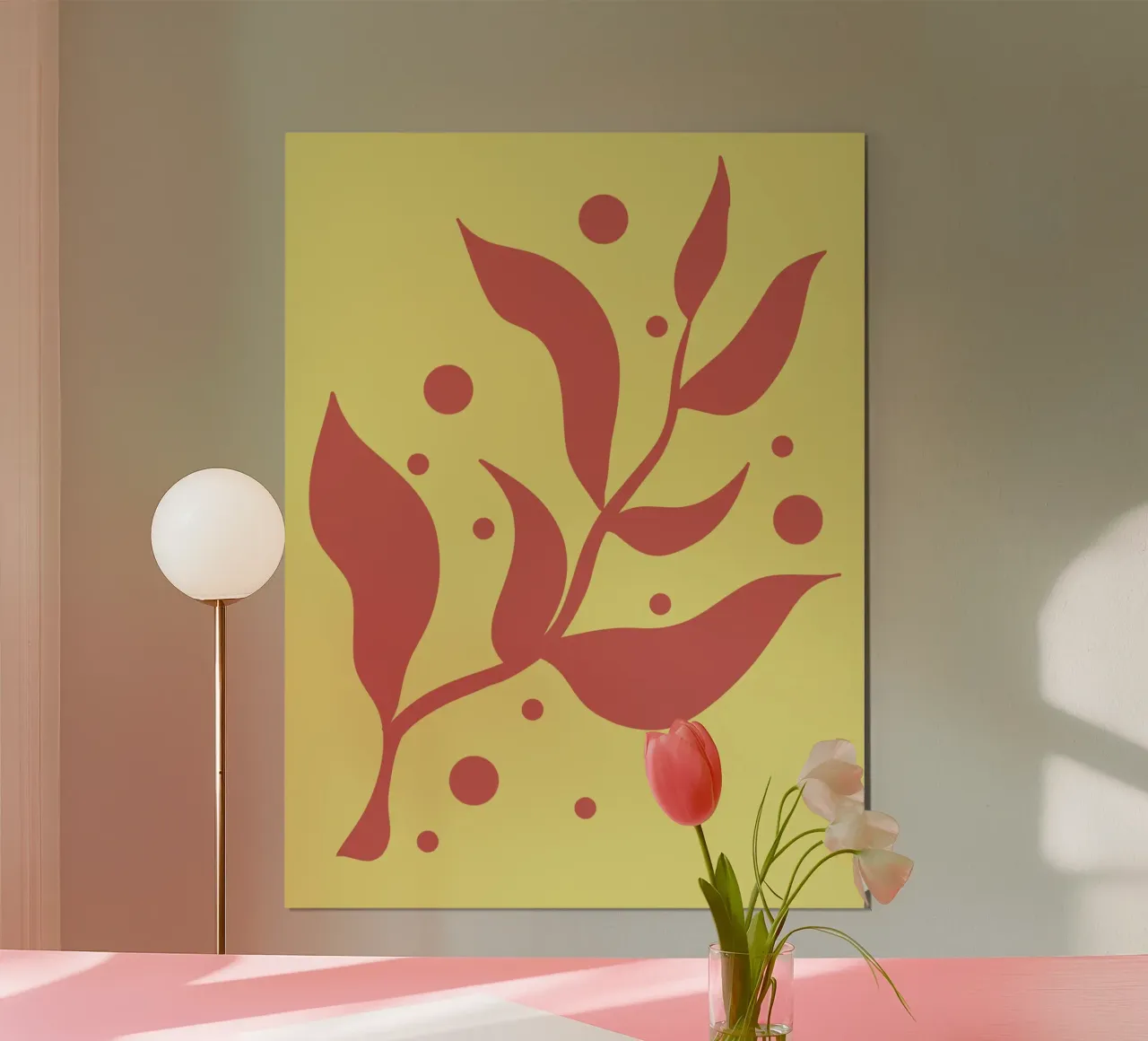 Foglie rosse minimaliste poster con telaio in alluminio da MODERN NUANCE