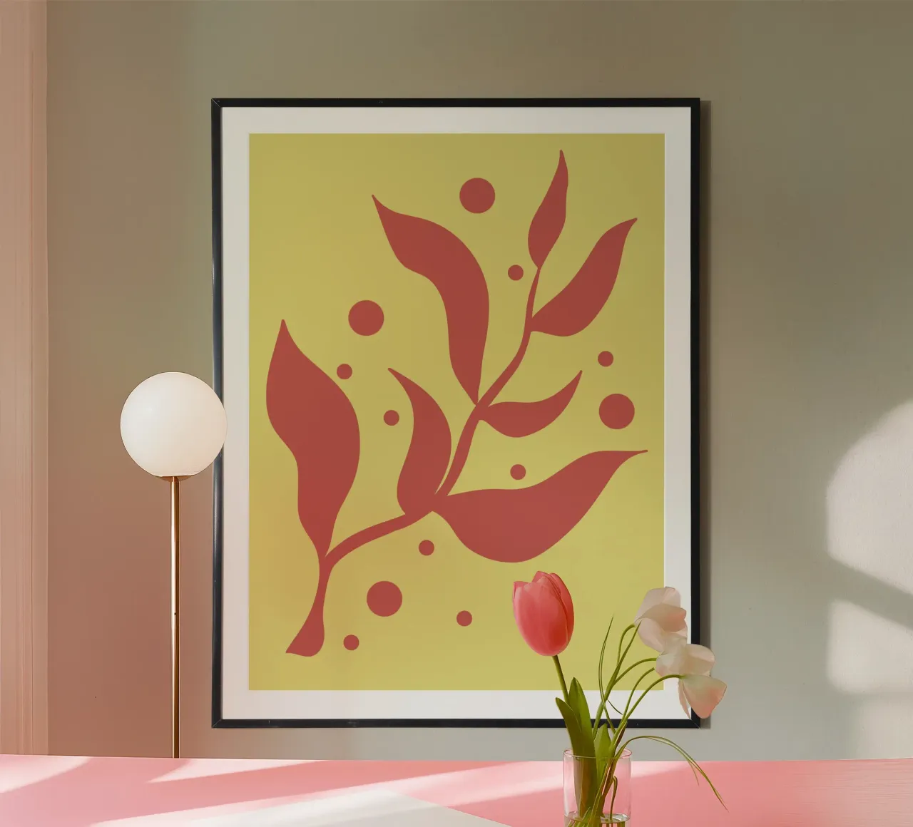 Foglie rosse minimaliste poster con telaio in alluminio da MODERN NUANCE
