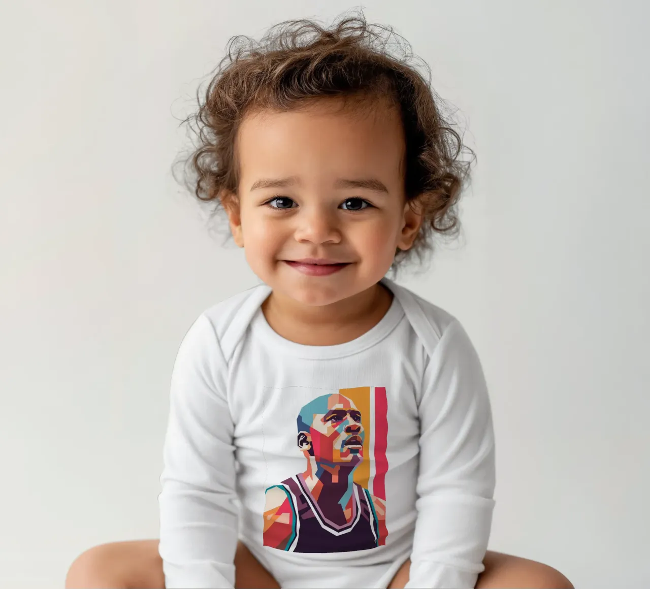 Michael Jordan pop art portrait long-sleeve baby romper by Hantamrata