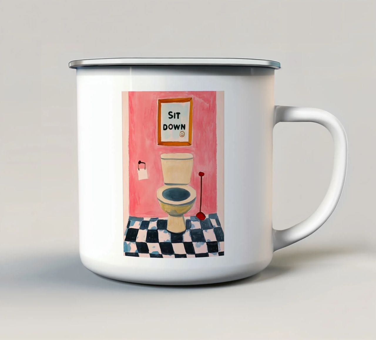 Per favore, siediti tazza in smalto da Carinaprint