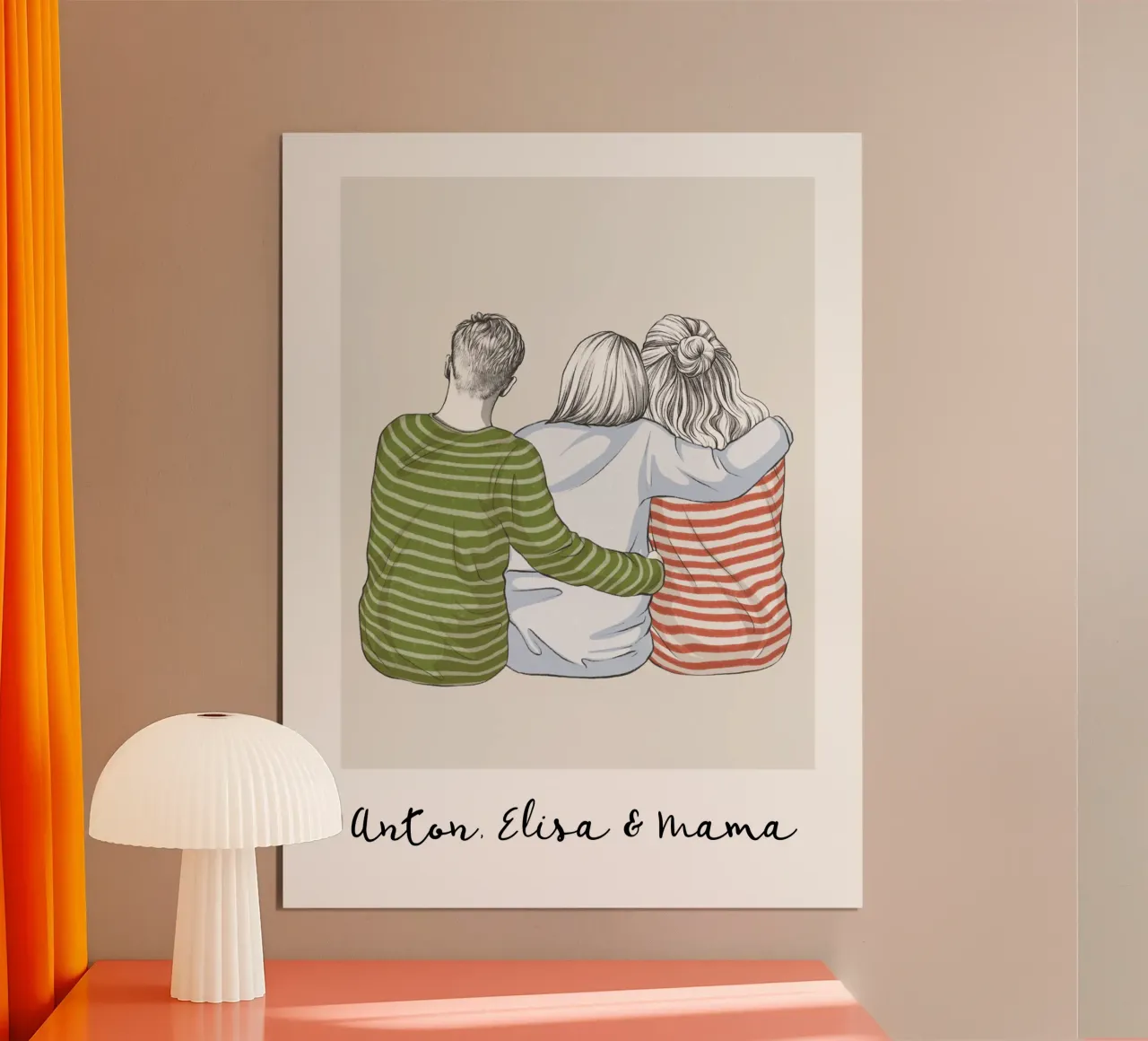 Mama mit erwachsener Tocher & Sohn - Familien Print Poster mit Aluminium Rahmen von Wunderbarwir