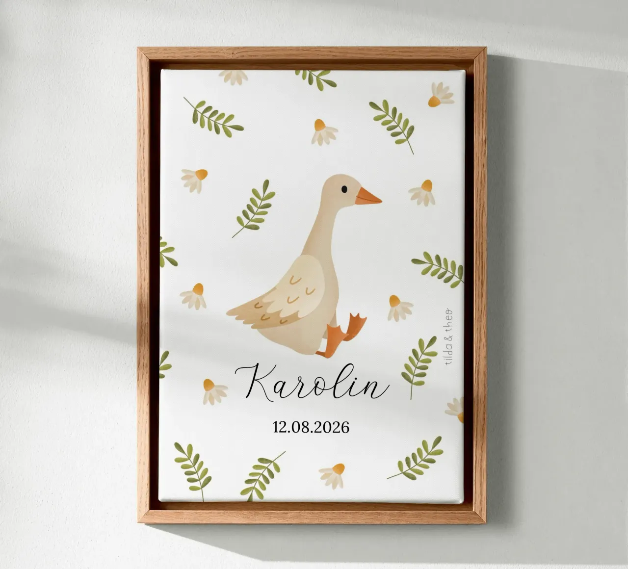 Geboorteposter gans geboortecadeau weide gepersonaliseerd canvas met Baklijst van tildaandtheo