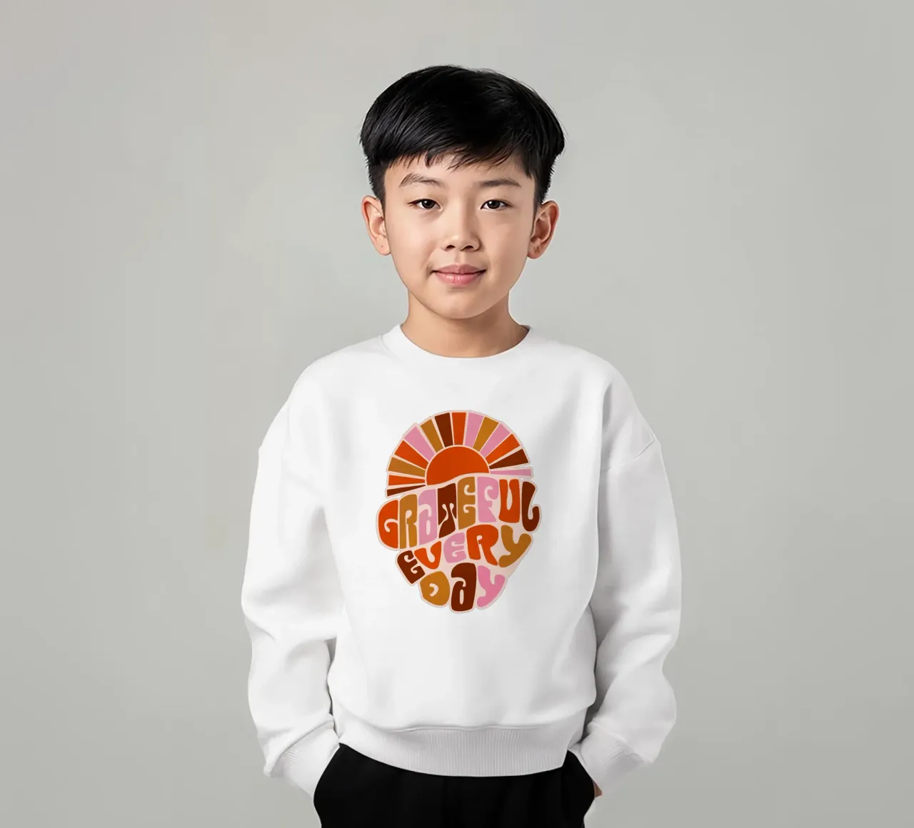 Retro Grateful Everyday Typography Art – Warm Earthy Tones felpa bambino da showmemars