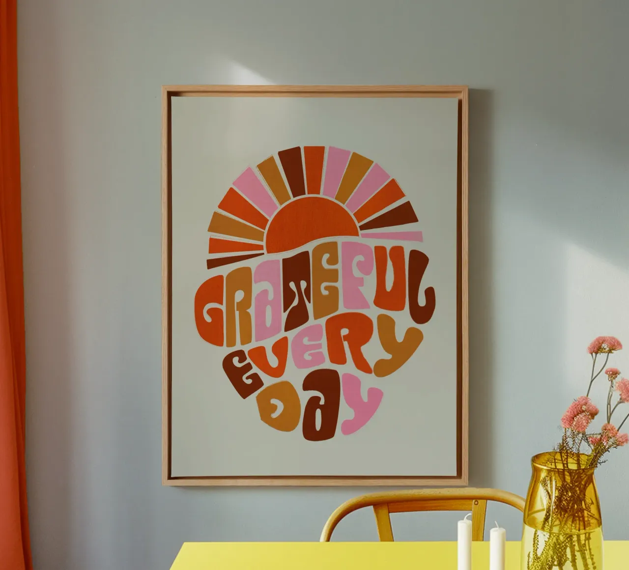 Retro Grateful Everyday Typography Art – Warm Earthy Tones tela con Cornice a cassetta da showmemars