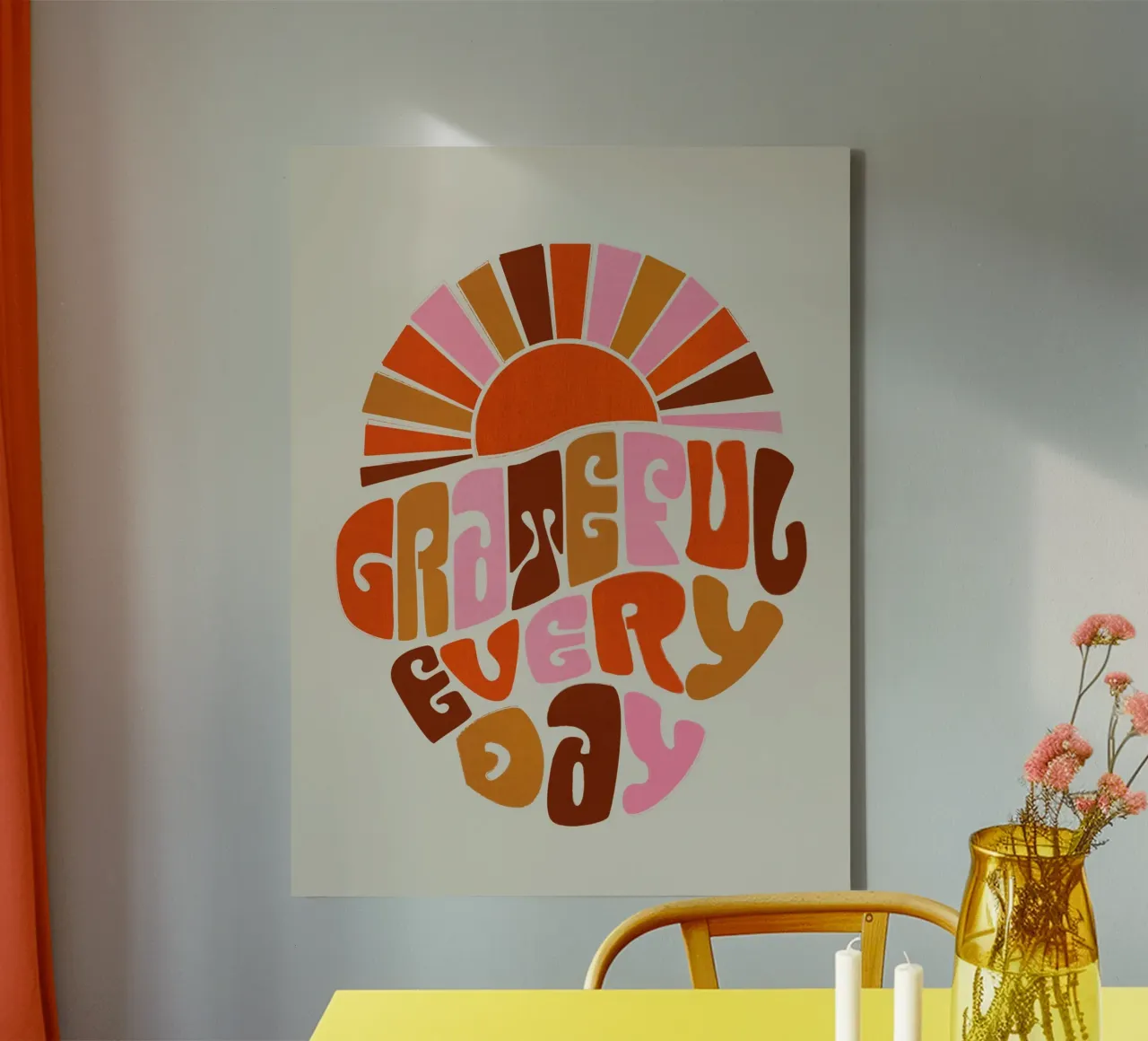 Retro Grateful Everyday Typography Art – Warm Earthy Tones tela con Cornice a cassetta da showmemars