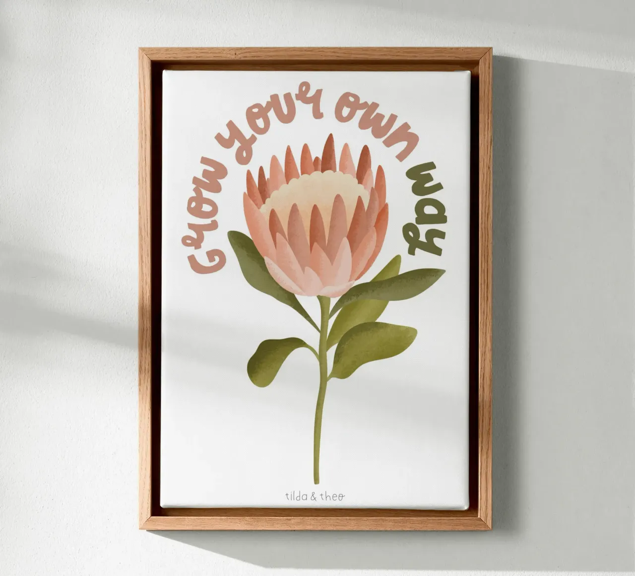 Poster Protea Kweek je eigen weg Pflanze Boho Blume canvas met Baklijst van tildaandtheo