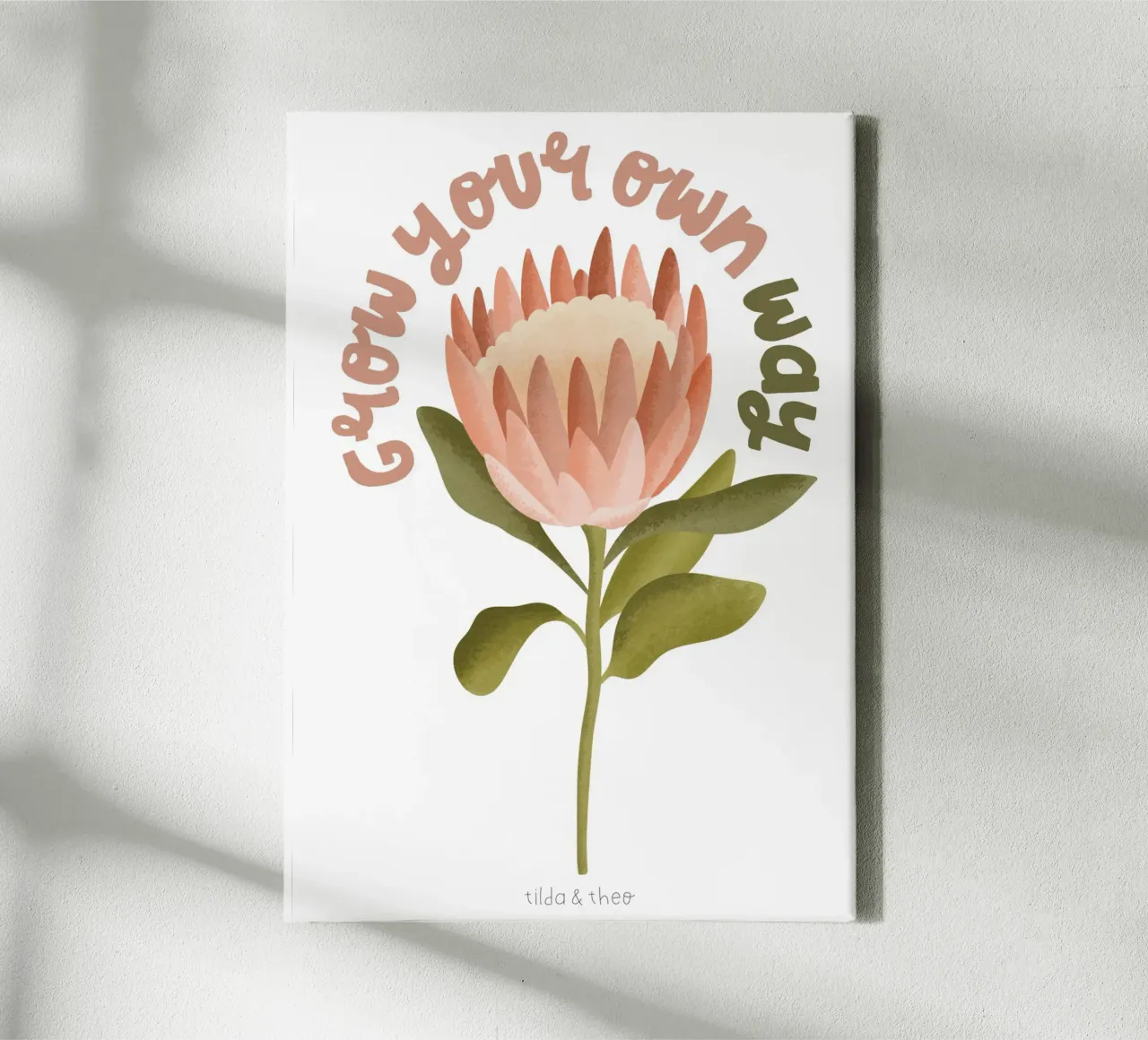 Poster Protea Kweek je eigen weg Pflanze Boho Blume canvas met Baklijst van tildaandtheo