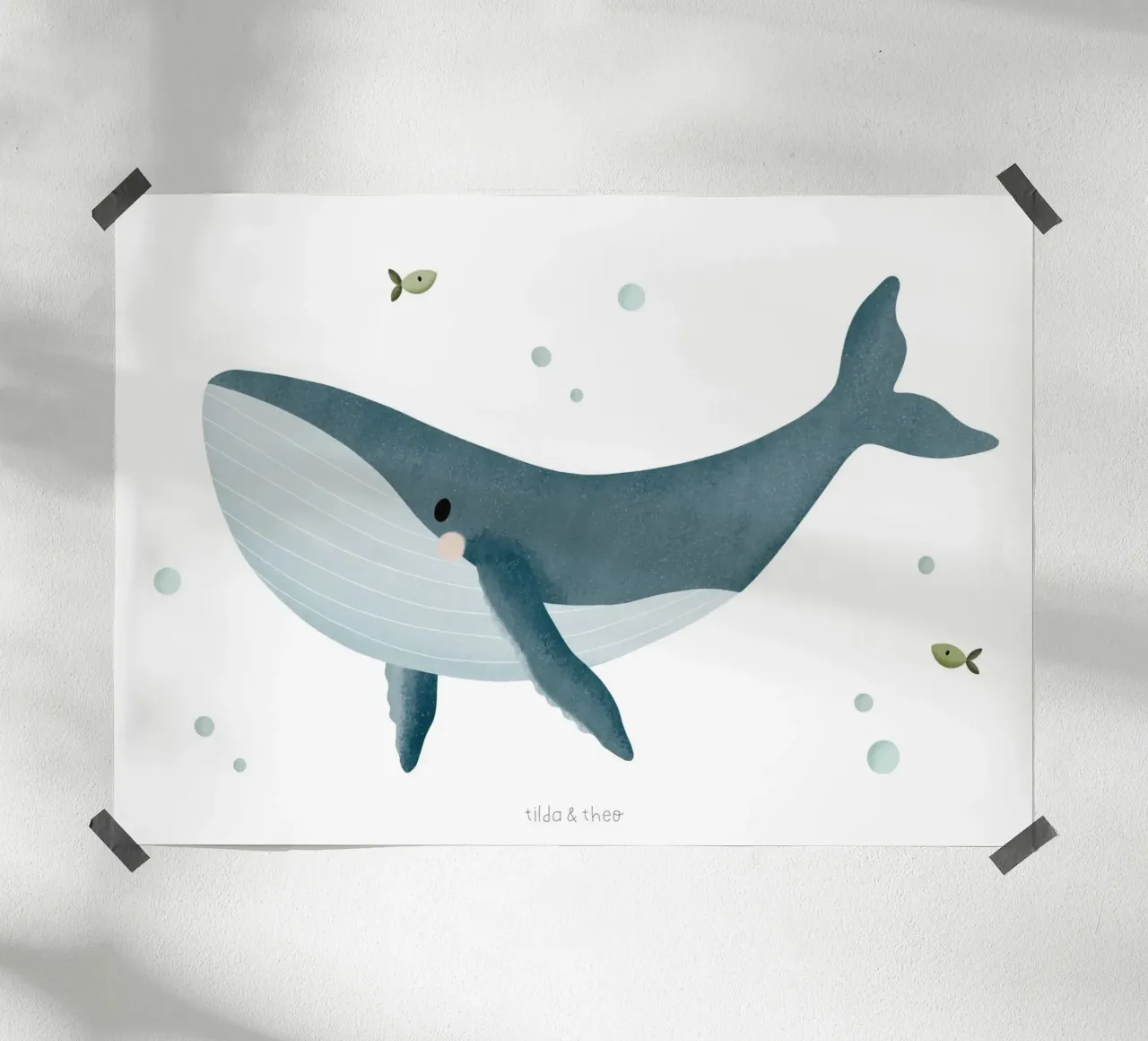 Poster balena mare vivaio oceano bambini poster marittimo poster con telaio in alluminio da tildaandtheo