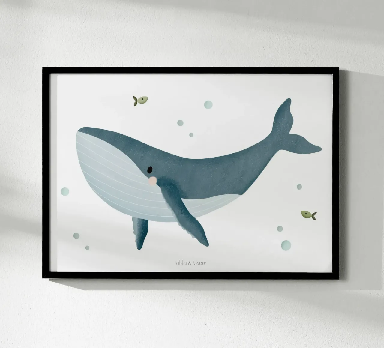 Poster balena mare vivaio oceano bambini poster marittimo poster con telaio in alluminio da tildaandtheo