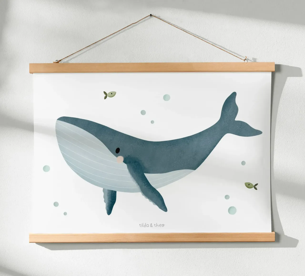 Poster balena mare vivaio oceano bambini poster marittimo poster con telaio in alluminio da tildaandtheo