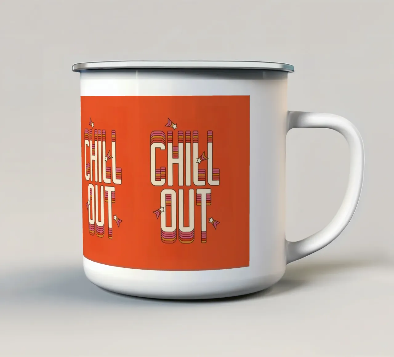Retro "Chill Out" Typography Art – 70s Groovy Aesthetic tazza in smalto da showmemars