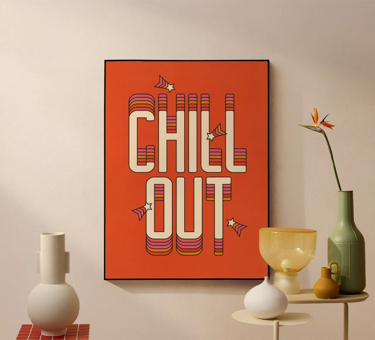 Retro "Chill Out" Typography Art – 70s Groovy Aesthetic plexiglass da showmemars